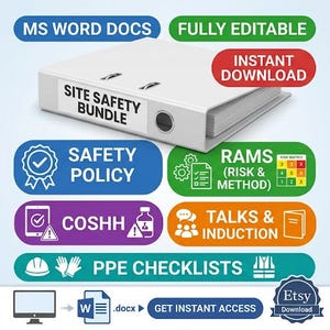 Pack RAMS, politique de sécurité sanitaire, COSHH, induction sur site, EPI, présentations Toolbox (Word Doc)