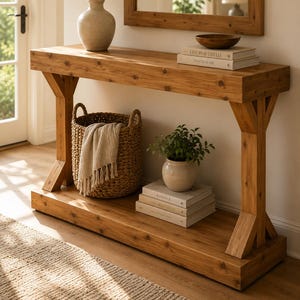 Konsolentisch aus Holz, Landhaus-Eingangstisch, rustikaler Sofatisch, moderne Wohnmöbel