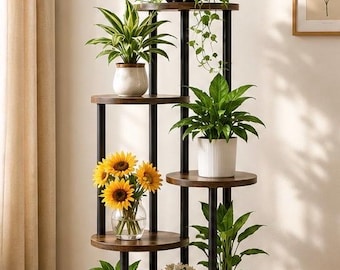 Moderne plantenstandaard voor binnen, hoge houten plantenstandaard voor meerdere planten, minimalistische woondecoratie