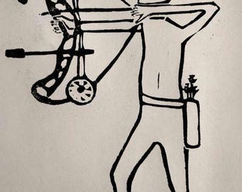 Linocut print "Compound Archer"