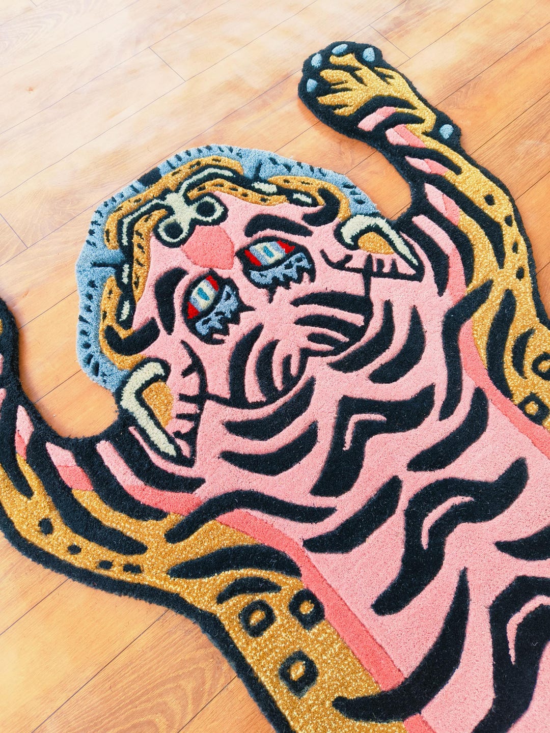 Preppy Tiger Rug Hand Tufted Wool Tiger Rug, Dopamine Decor, Maximalist Bedroom Accent ...