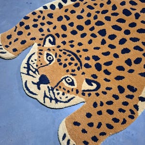 Hand Tufted Wool Leopard Rug, Golden Brown Faux Pelt Accent Mat