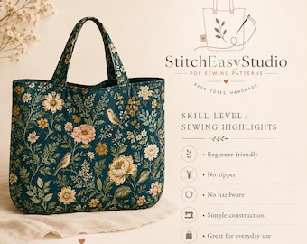 Foldable Shopper Tote Sewing Pattern PDF, Beginner Friendly Reusable Bag Pattern, Rounded Tote Bag Tutorial, A0 A4 Digital Download