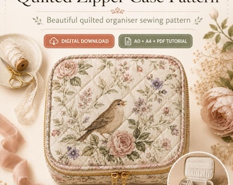 Floral Nightingale Quilted Zipper Case Sewing Pattern (Digital Download)