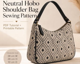 Hobo Shoulder Bag Sewing Pattern PDF, Geometric Bag Pattern, A0 A4 Printable Pattern, Step by Step Tutorial, Beginner Bag Sewing Pattern