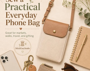 Beginner Phone Sling Bag Sewing Pattern, Crossbody Tutorial (Digital Download)