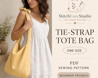 Tie-Strap Tote Bag Sewing Pattern, Beginner Friendly Hobo Tote Tutorial ( PDF Download )