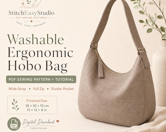 Patron de couture PDF pour sac hobo ergonomique lavable (téléchargement numérique)