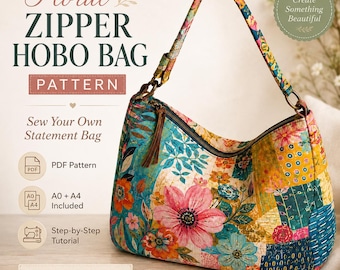 Floral Zipper Hobo Bag Sewing Pattern, Beginner Friendly Shoulder Bag Tutorial (PDF Download)