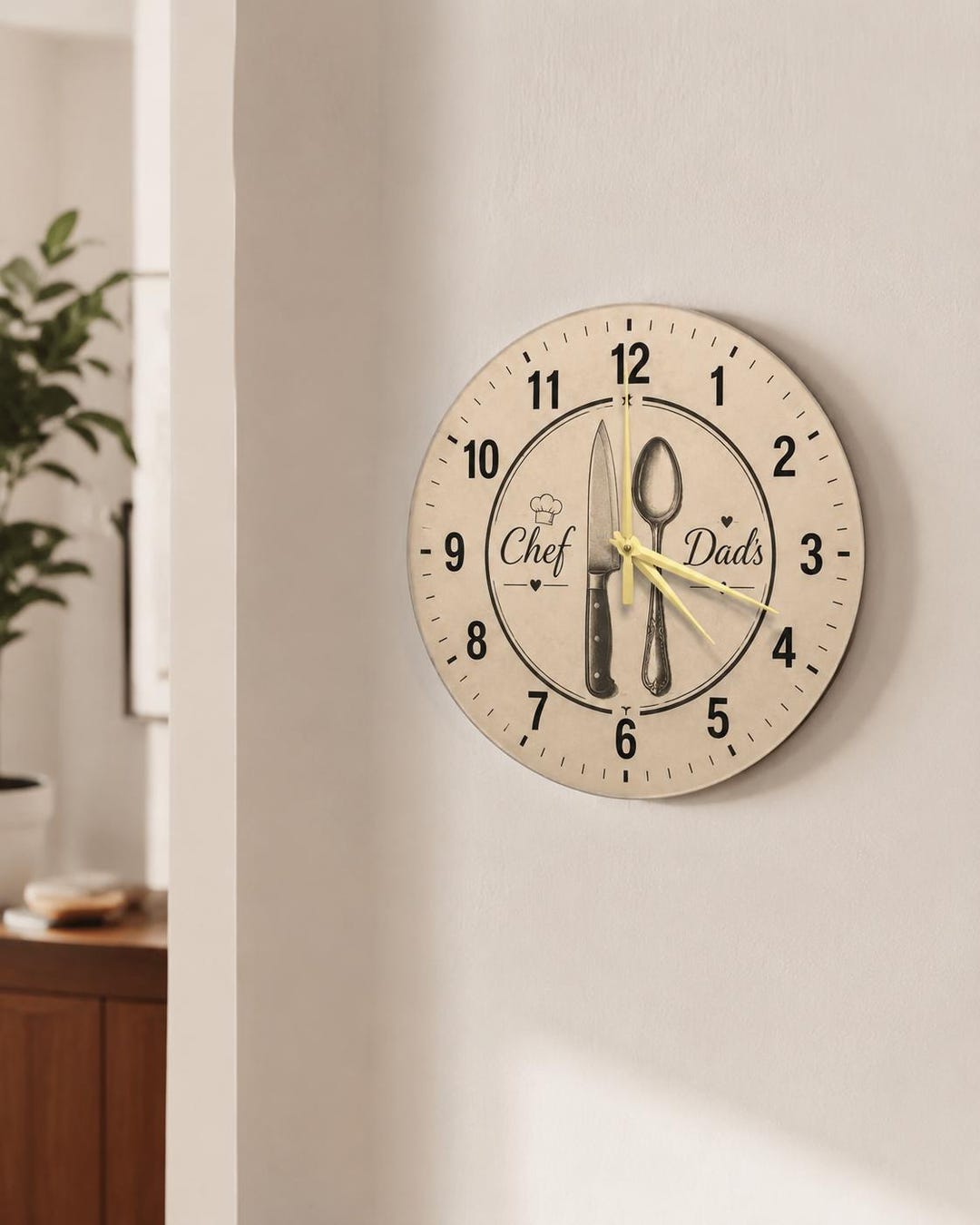 Culinary Knife and Spoon Glass Wall Clock, Chef Dad Kitchen Decor ...