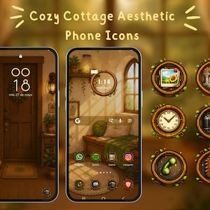 Iconos de app estilo cabaña acogedora / 100 iconos de teléfono en pixel art / Tema cottagecore para iOS y Android / Iconos con estética rústica de madera / Descarga digital