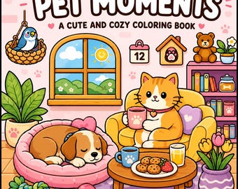 Pet Moments Coloring Book | Cozy Cats, Puppies, Animals (Digital Download)