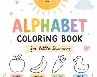 52 Pages ABC Coloring Book for Baby Shower, Alphabet Learning Activity (Printable)