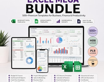 Excel-megabundel | 500+ sjablonen voor bedrijven, financiën en productiviteit (digitale download)