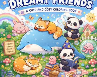 Dreamy Friends Coloring Book Pages | Kawaii Animals, Cozy Scenes (Digital Download)
