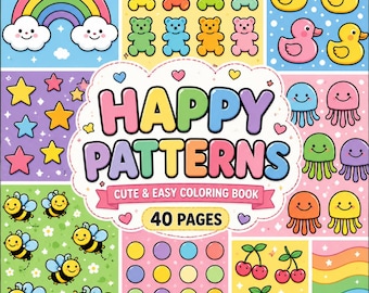 Happy Patterns Coloring Book | Easy Designs | 40 Pages (Digital Download)