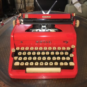 Authenic 1950s Restored Condition Candy Red Royal Quiet DeLuxe Typewriter Very Rare Hard to find Collectors Item