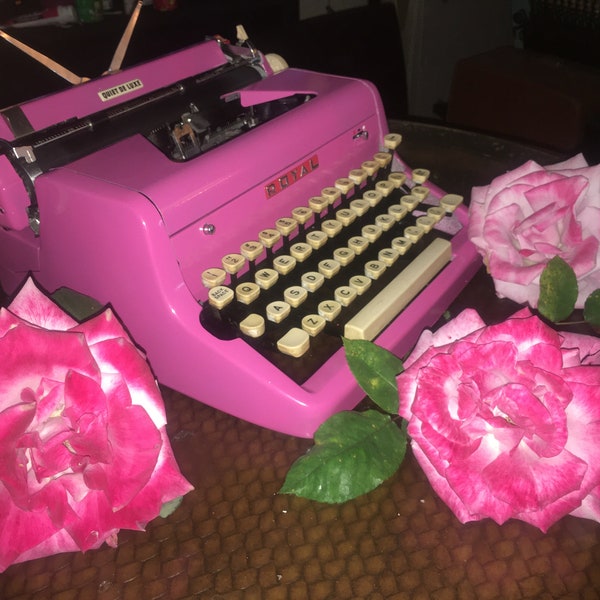 Cotton Candy Miami Pink Antique 1960s Royal   Manual Portable Quiet Deluxe Typewriter Re-Furbished