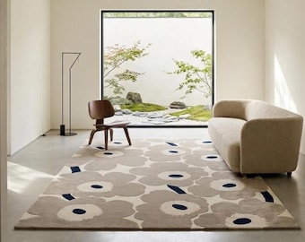 Marimekko Unikko Hand Tufted Rug, Beige Floral Poppy Maija Isola Area Rug.