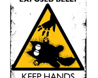 Cat card, funny card: CAUTION Exposed Belly