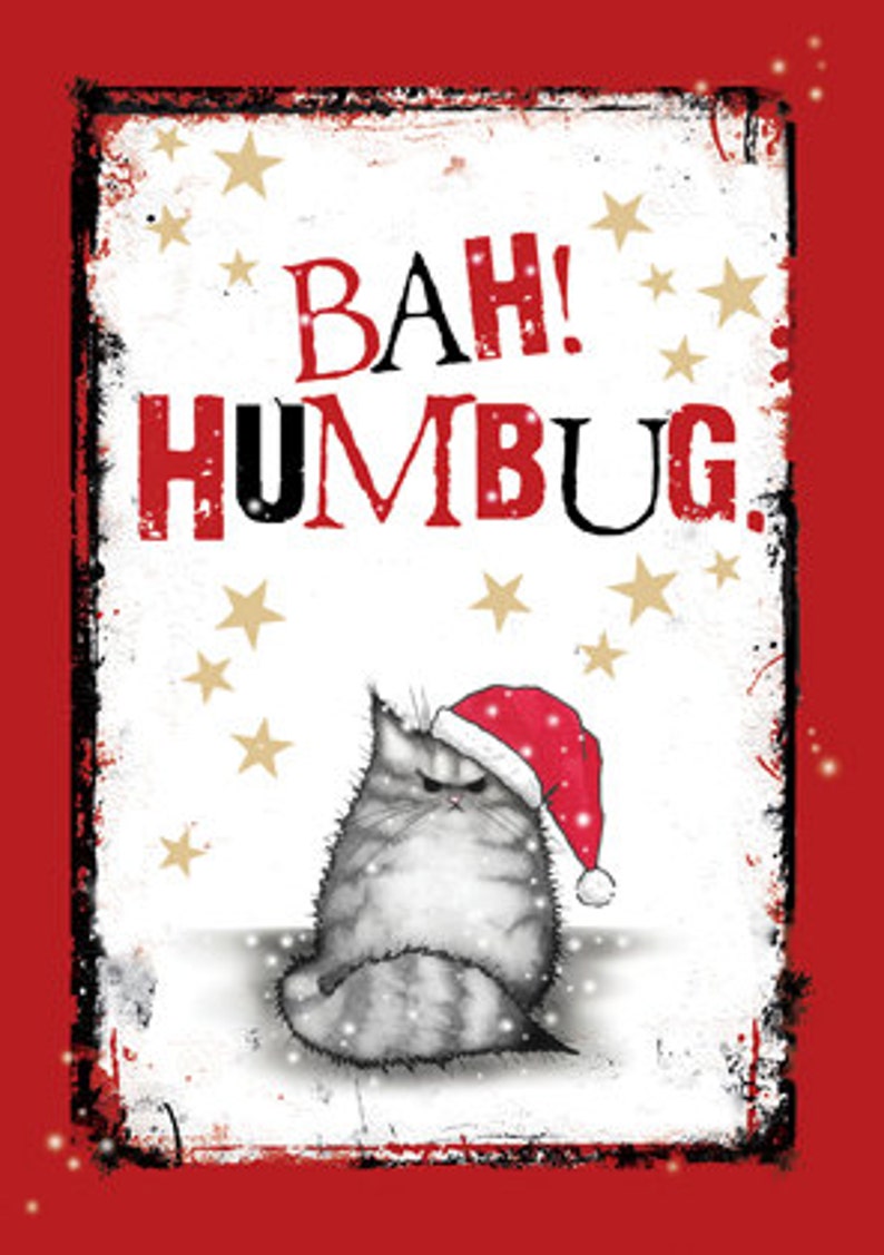 Bah Humbug Grumpy cat Christmas card Grey Etsy