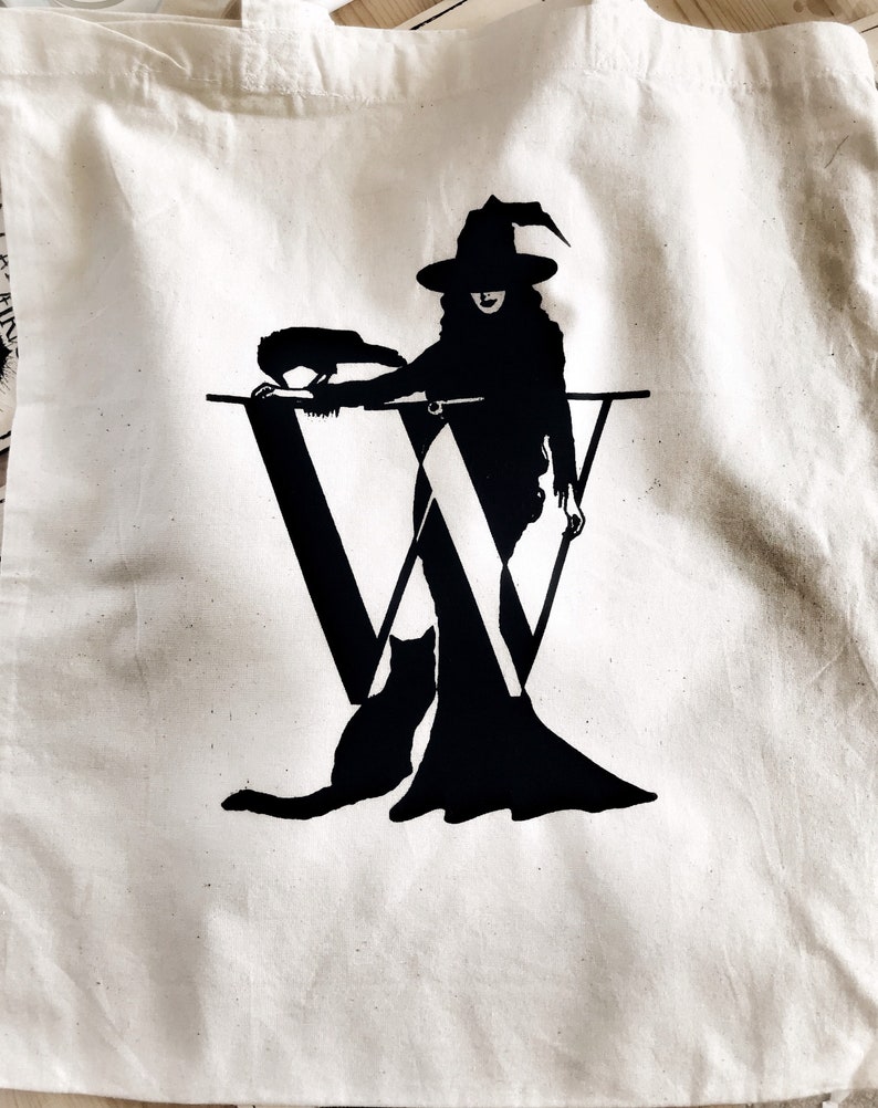 W is for WITCH cotton tote bag