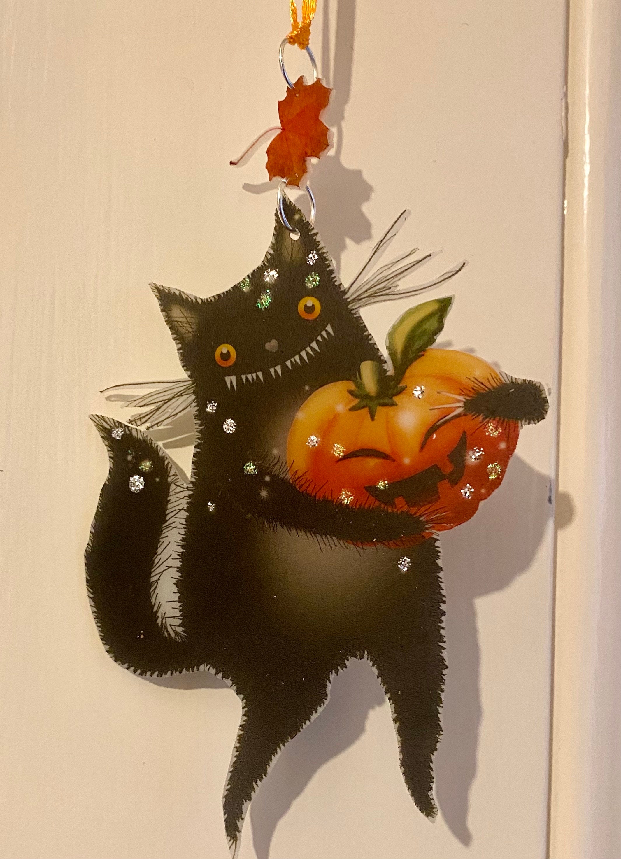 Halloween PUMPKIN cat handmade swinging decoration