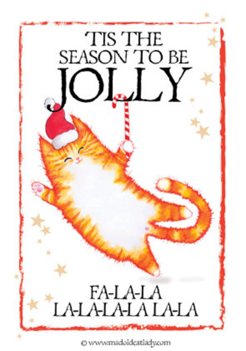 Falalalala Jolly Ginger Cat Christmas Card Etsy UK