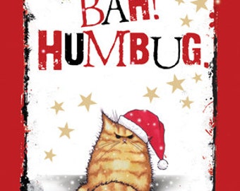 Bah Humbug christmas cat card tabby