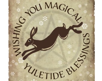 Hare, sacred Yuletide Blessings greetings card