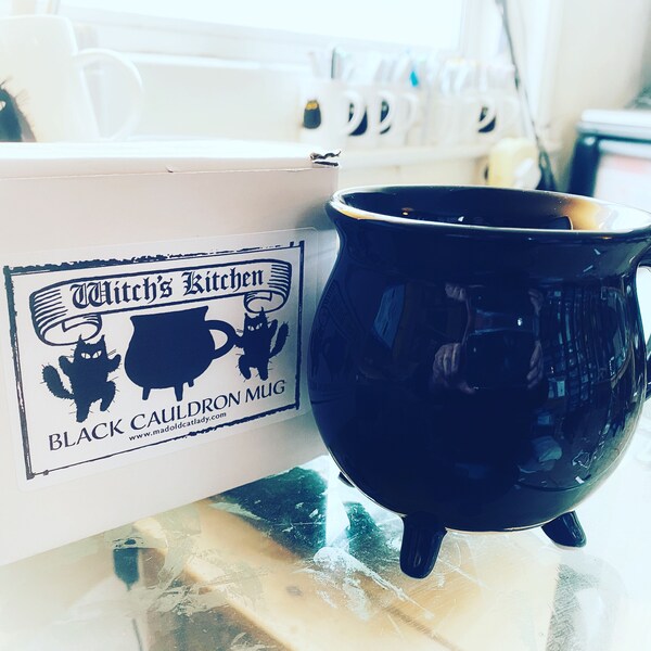 Black cauldron China mug
