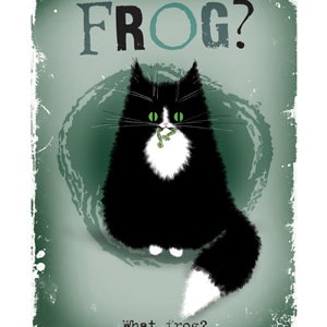 Carte de chat Quelle grenouille (point d’interrogation) drôle de carte de vœux de chat.