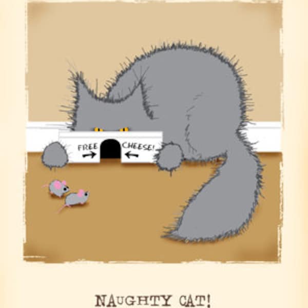 Naughty Cat blank greetings card