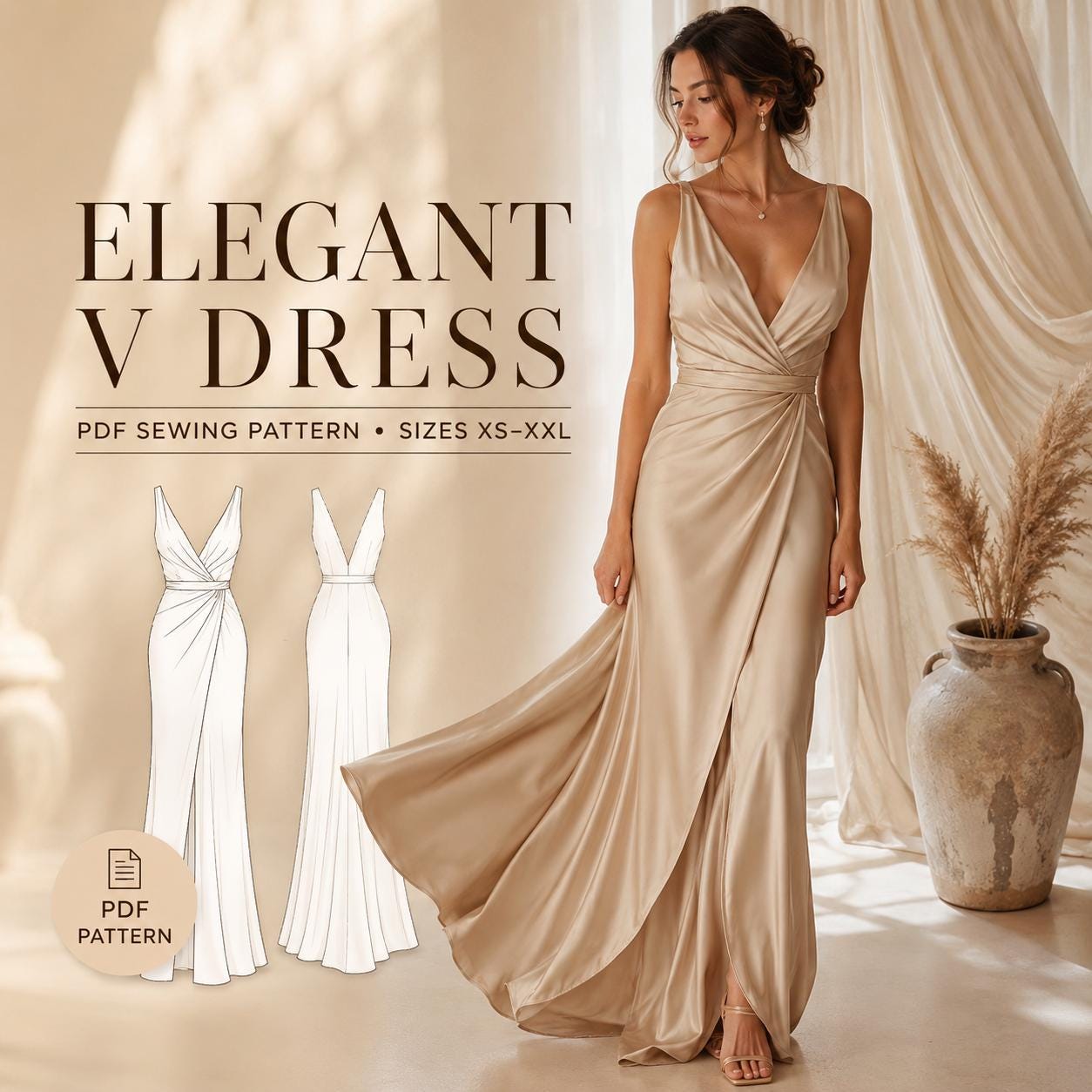 elegant draped dress Elektra Loose Draped Gown with Removable Belt 6 / Blush Pink main image 1