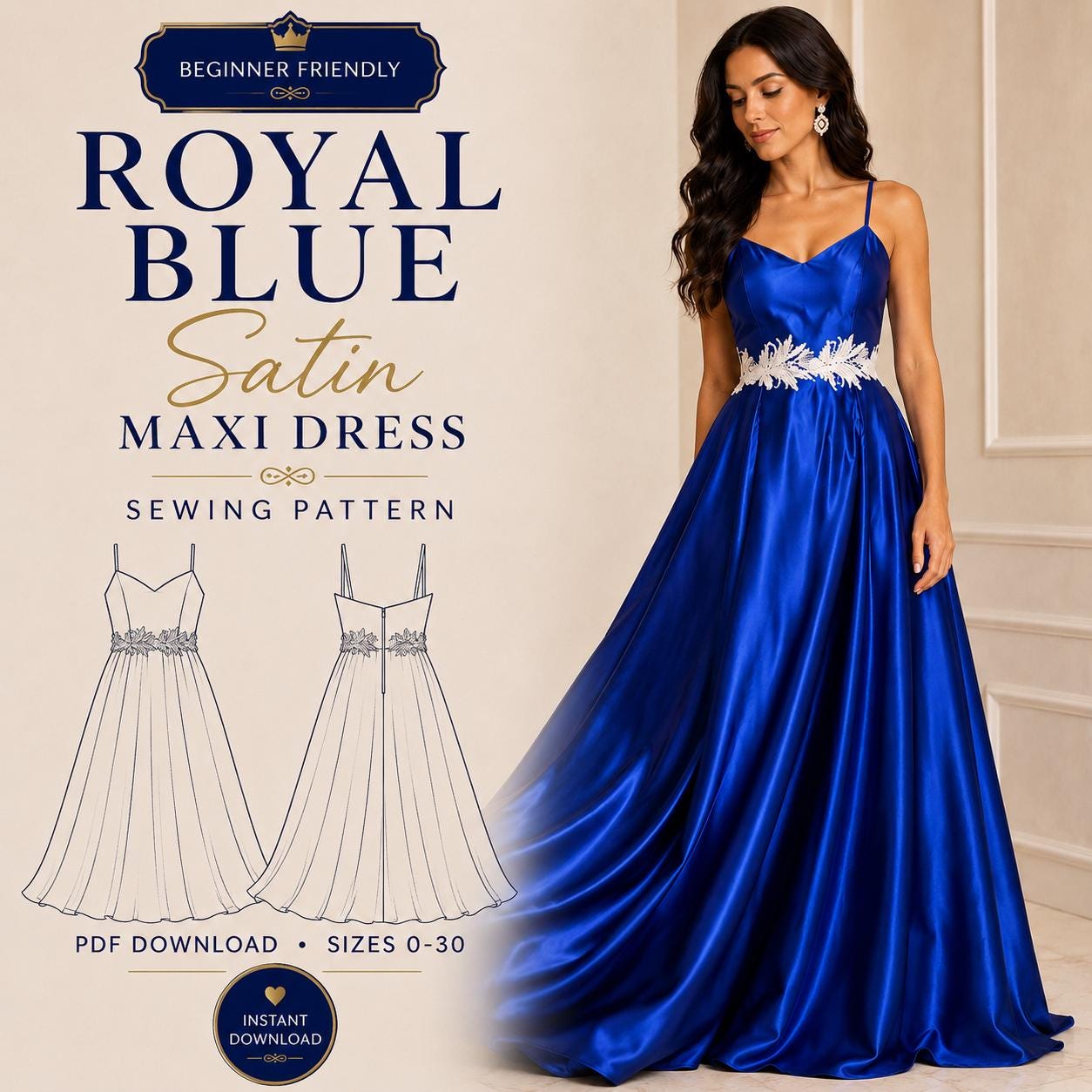Royal Blue Satin Gown - Etsy