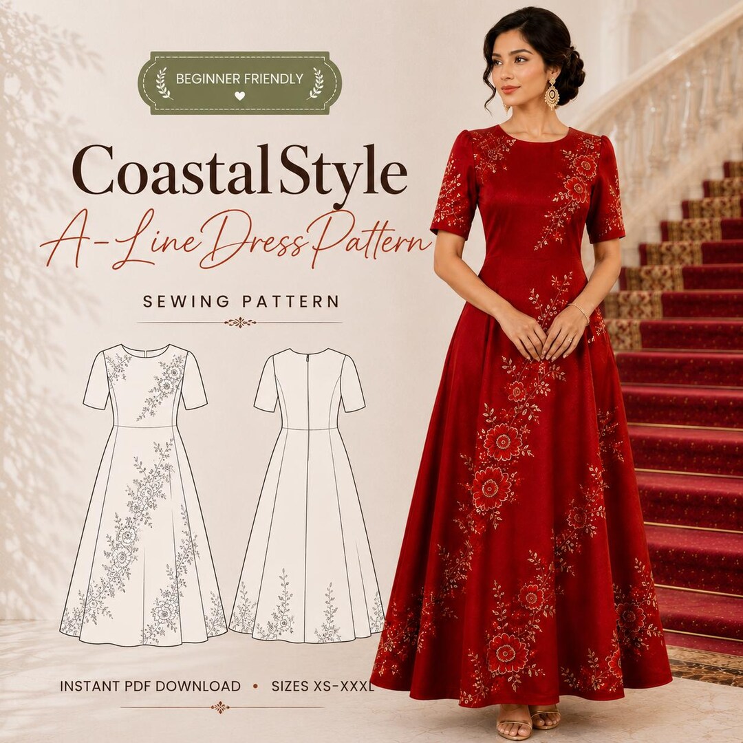 Elegant Maxi Dress Sewing Pattern, Formal Evening Gown PDF Pattern ...