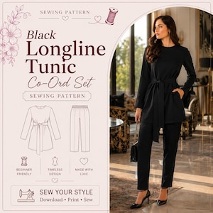 Patrón de costura en PDF para conjunto de túnica larga y pantalón / Patrón de túnica y pantalón modestos / Conjunto de estar por casa a juego / Conjunto de dos piezas para mujer