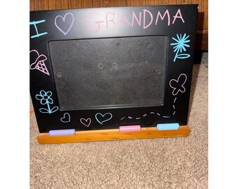 I Love Grandma Chalkboard Picture Frame with Wooden Base vintage