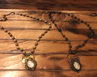 Vintage upcyled shell cameo necklaces