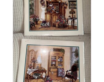 Vintage Country Cottage Wall Art Prints - Floral & Hutch Scenes 90's
