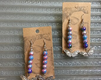 Handcrafted Butterfly drop pierced earrings