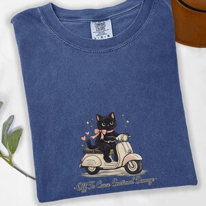 Off To Cause Emotional Damage Shirt, Funny Black Cat Tee, Sarcastic Cat Lover Shirt, Introvert Humor Gift, Cute Cat Scooter Shirt
