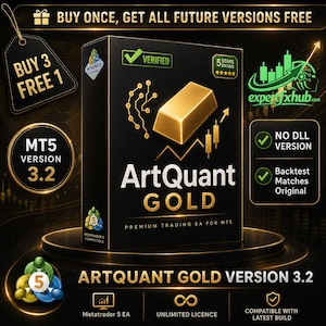 v3.2 Artquant Gold MT5 EA Robot Metatrader Expert Advisor MT5, bot di trading algoritmico forex, scalper per l'oro, EA MQL5