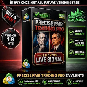 v1.9 Precise Pair Trading Pro EA Gold Robot Metatrader MT5 expert advisor, forex Algo trading bot, gold scalper, MQL5 EA