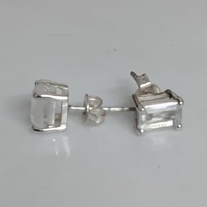 White Topaz Studs Earrings in Real 14k Gold Silver Stud Earrings, Genuine White Topaz Stud Wedding Anniversary Gift For Her Earrings