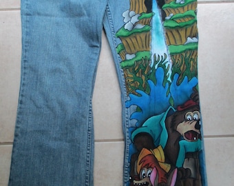 Geïnspireerde Splash Mountain-jeans, handgeschilderd