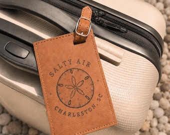 Personalized Faux Leather Luggage Tag | Coastal Beach Travel Accessory