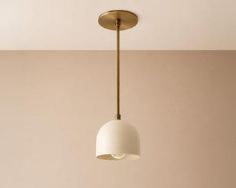 Modern Brass Dome Pendant Light, Cream Shade Kitchen Ceiling Lamp for Island & Dining Room