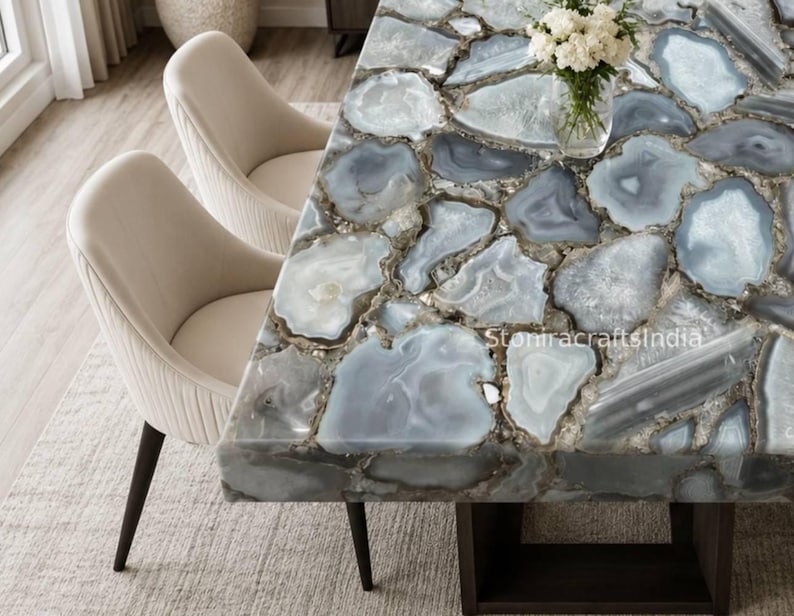 Agate dining table square 
agate stone side table 
patio home furniture 
gemstone dining table 
grey agate table
agate stone table
grey gemstone table
agate dining table
natural agate table
agate coffee table
luxury agate decor
semi precious stone
grey crystal table
agate furniture
gemstone furniture
modern agate table
custom agate top
stone tabletop
premium agate
designer furniture
luxury dining decor
grey agate decor
high gloss table
statement furniture
interior luxury
modern stone table
tops