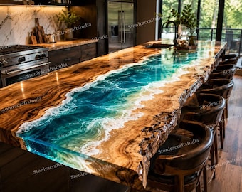 Tablero de mesa de madera con resina epoxi hecho a mano: encimera de madera de acacia con borde natural para muebles de hogar.